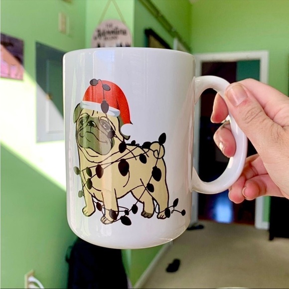 Cute Festive English Bulldog Christmas Holiday Ceramic Coffee Tea Ceramic Mug - Picture 2 of 5